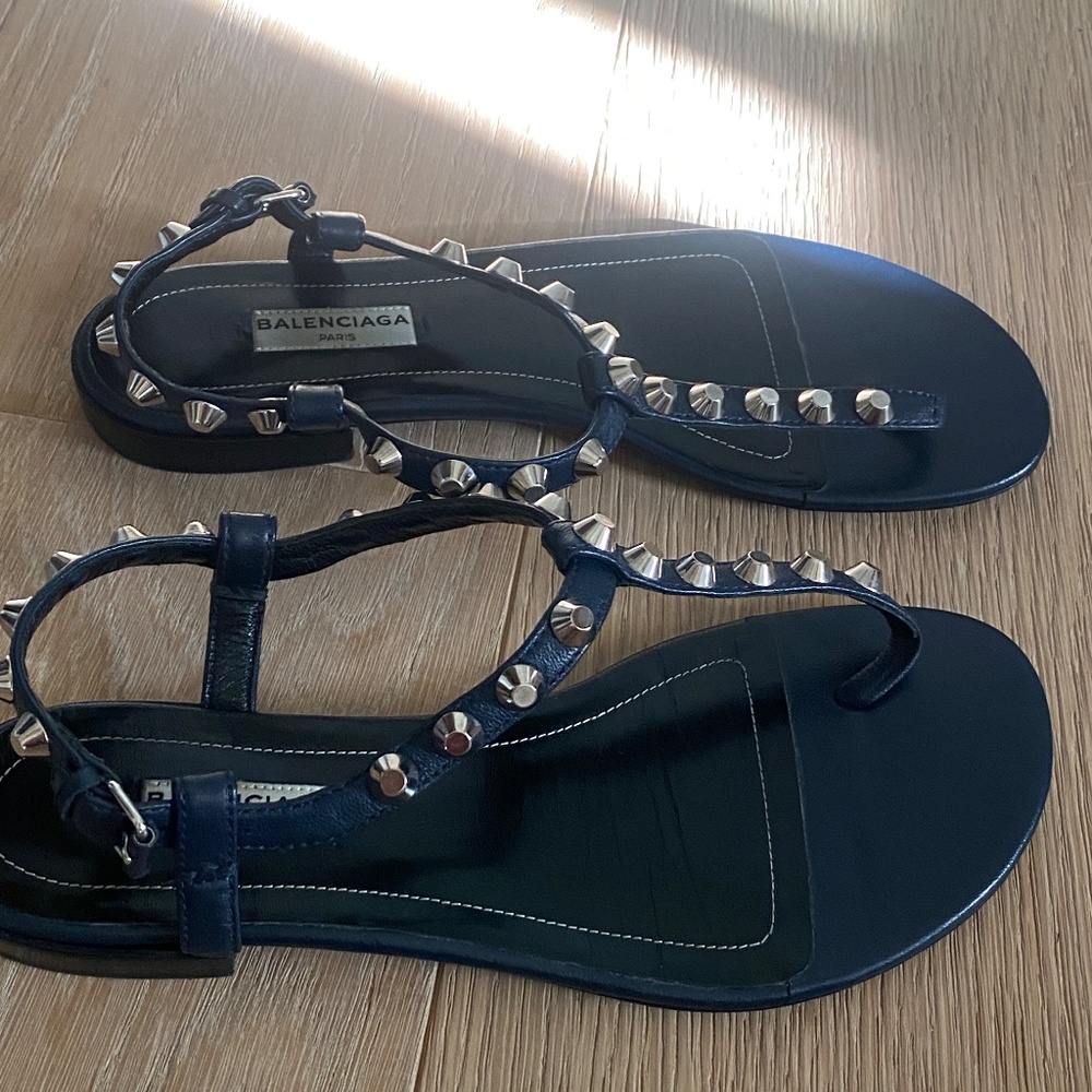 Authentic Balenciaga Tstrap sandals 37.5 Navy